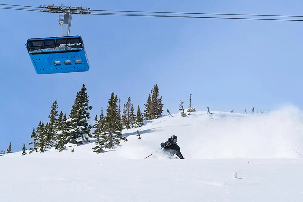 Skiing powder at Snowbird under the tram with discounted Snowbird & Save tickets