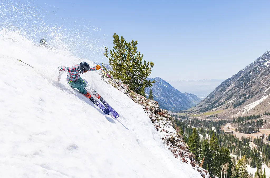 Skier in spring on closing day