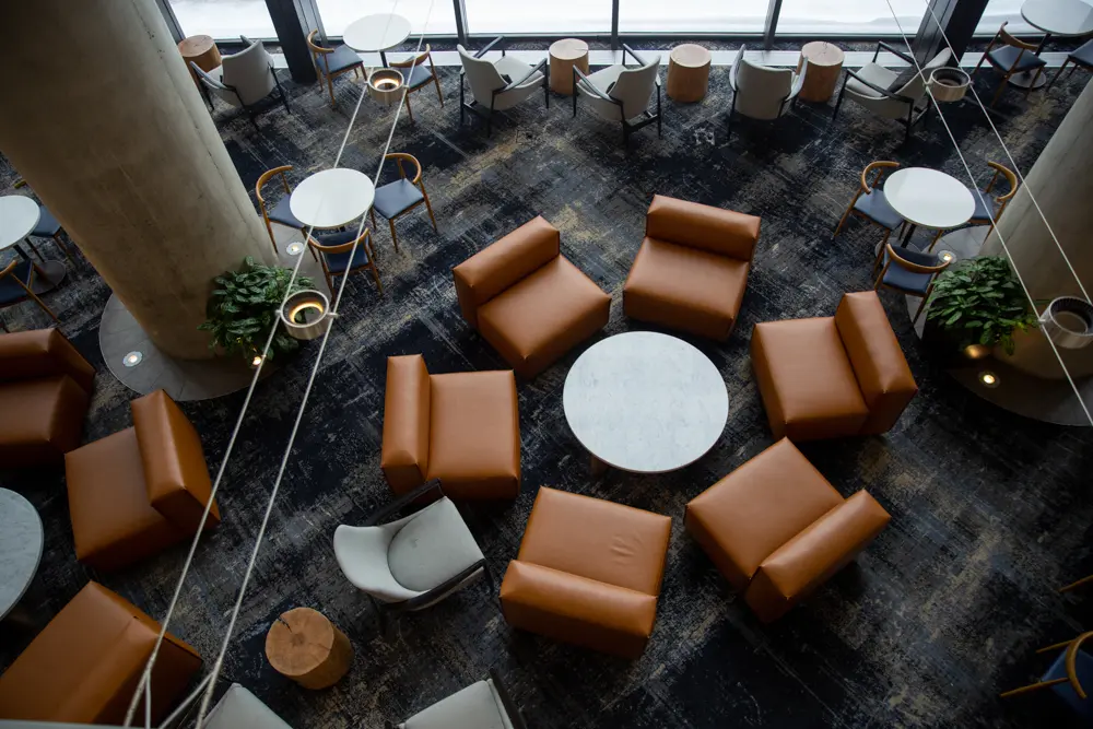 Atrium seating at snowbird's coffee shop