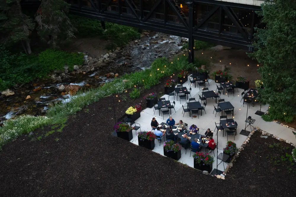 Summer outdoor seating at Snowbird