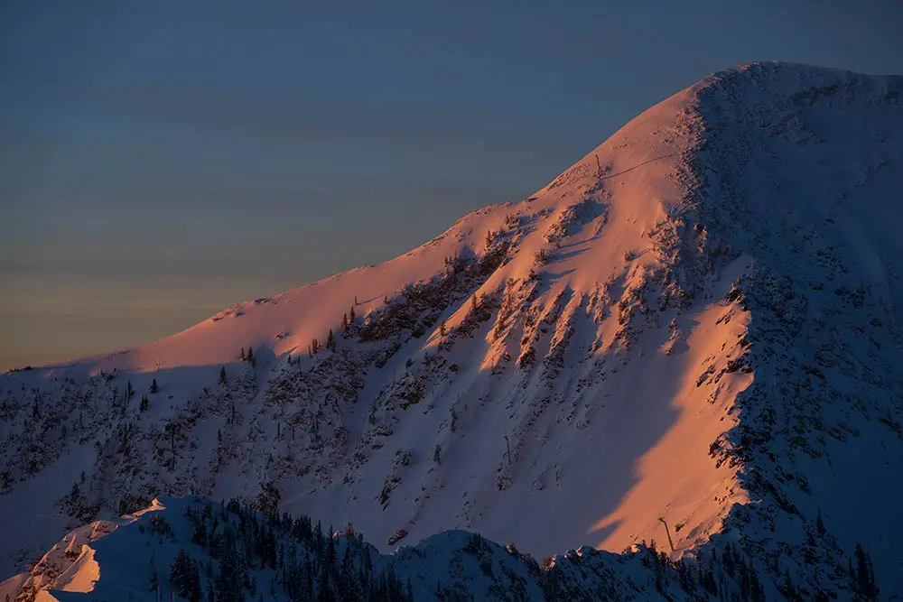 Twin Peaks at sunrise, alpenglow