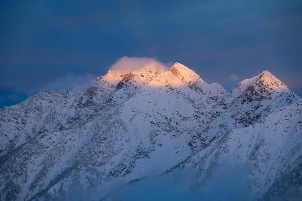 Mountains at sunrise with a fresh dusting of snow