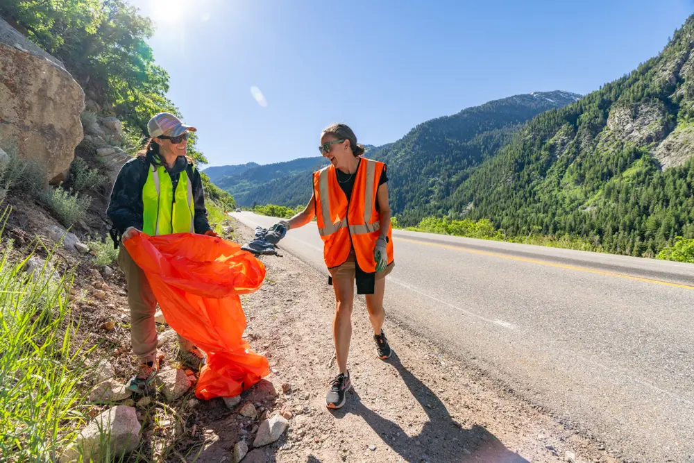 Picking up trash in Little Cottonwood Canyon