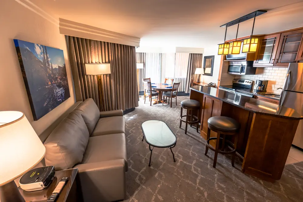 Pinnacle 2 Bedroom at Snowbird with a couch and full kitchen