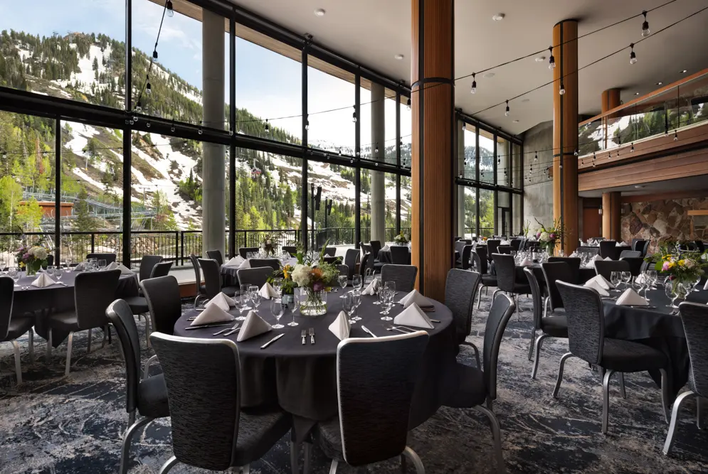 The Golden Cliff set up for a private banquet at Snowbird for a leisure group