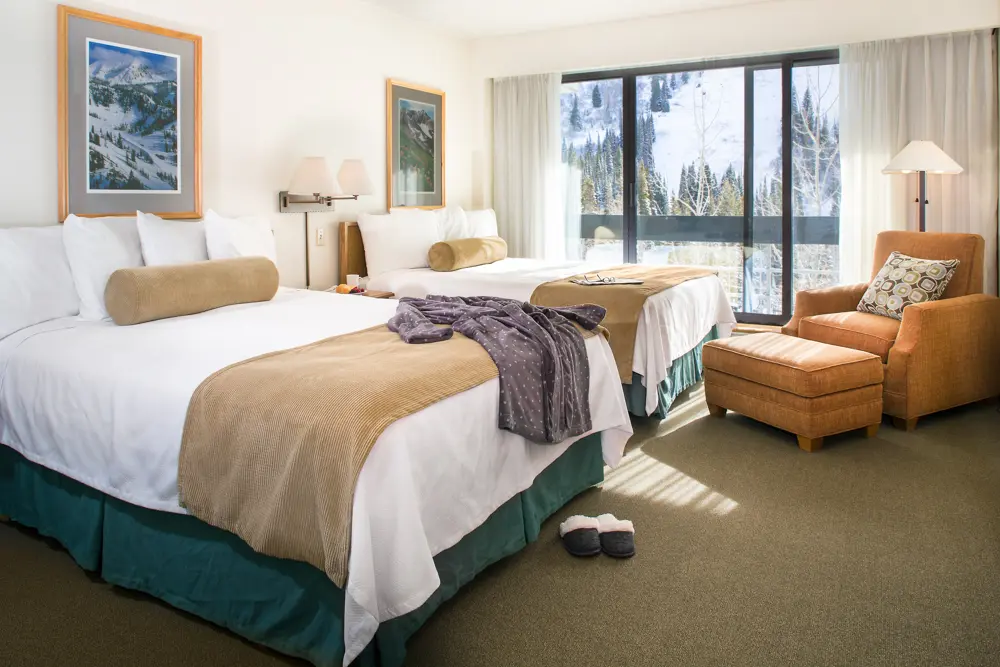 The Inn bedroom at Snowbird with a Mountain View window