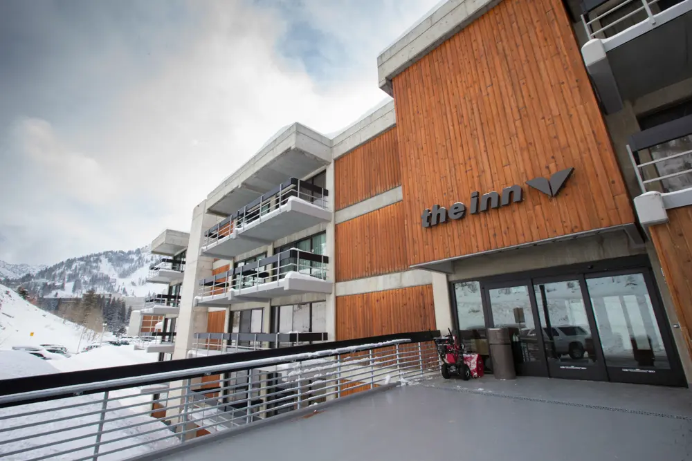 The front door of the inn at Snowbird