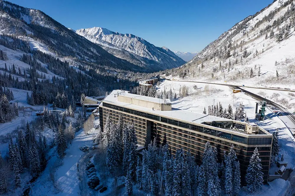 The Cliff Lodge at Snowbird with the canyon in the background