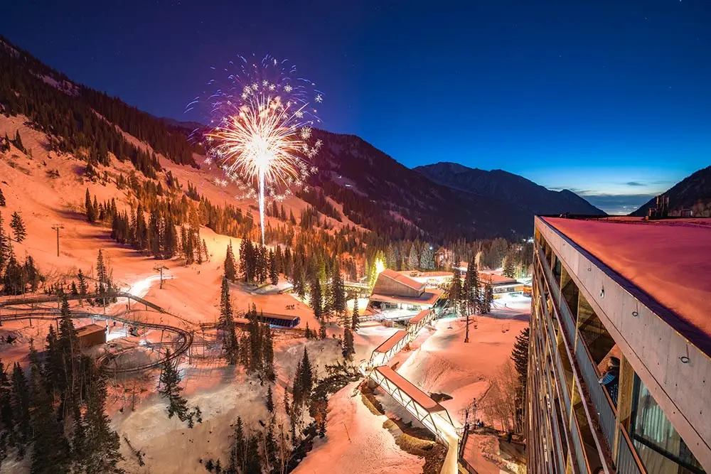 Fireworks go off at the resort at Snowbird in the canyon