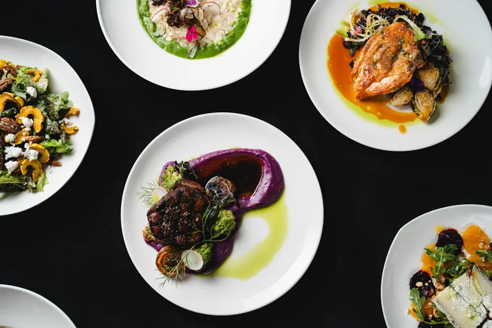 View of plates from above featuring The Aerie's menu