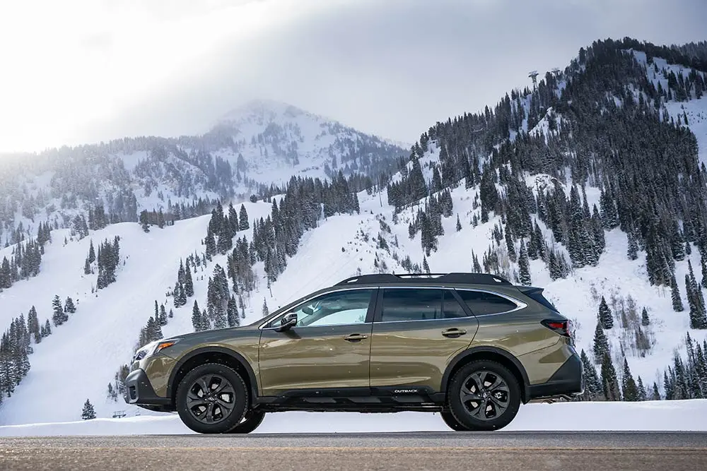 Subaru parked on the highway at Snowbird