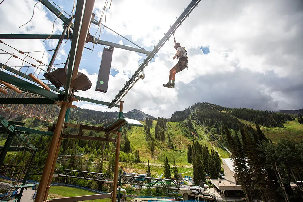 Guest on the Ropes Course at Snowbird