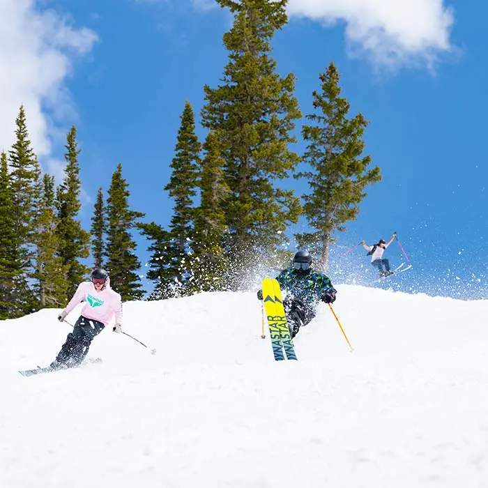 Wings photoshoot, skiers in Snowbird gear