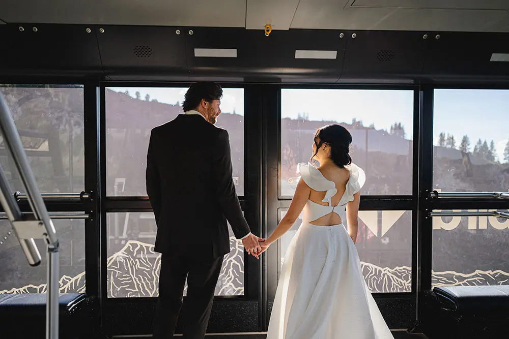 Bride and groom in the Snowbird Tram