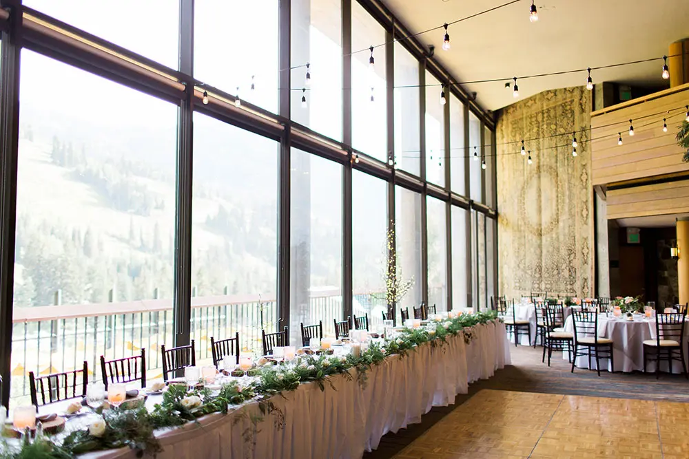 Wedding setup inside The Cliff Lodge at Snowbird