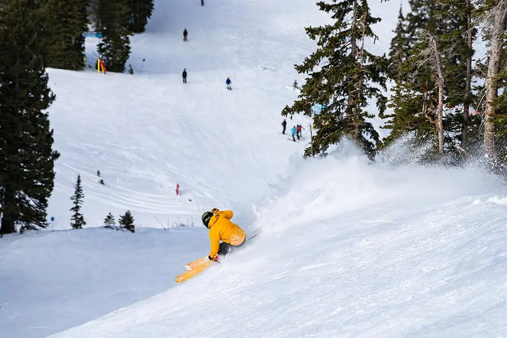 Marcus Caston skis a groomer at Snowbird