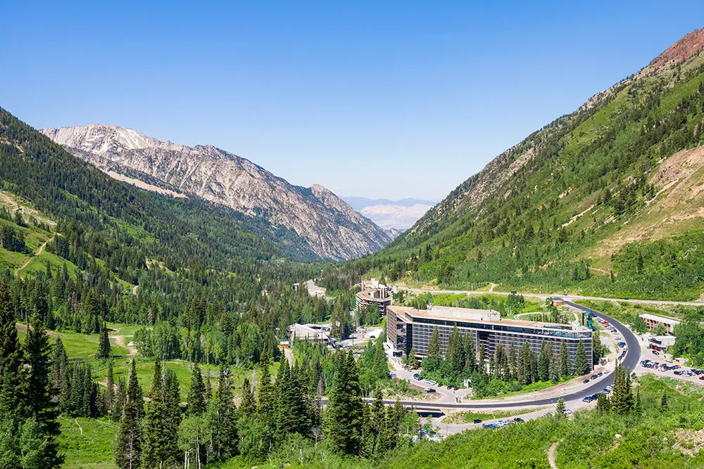 The Cliff lodge in summer with a down canyon view