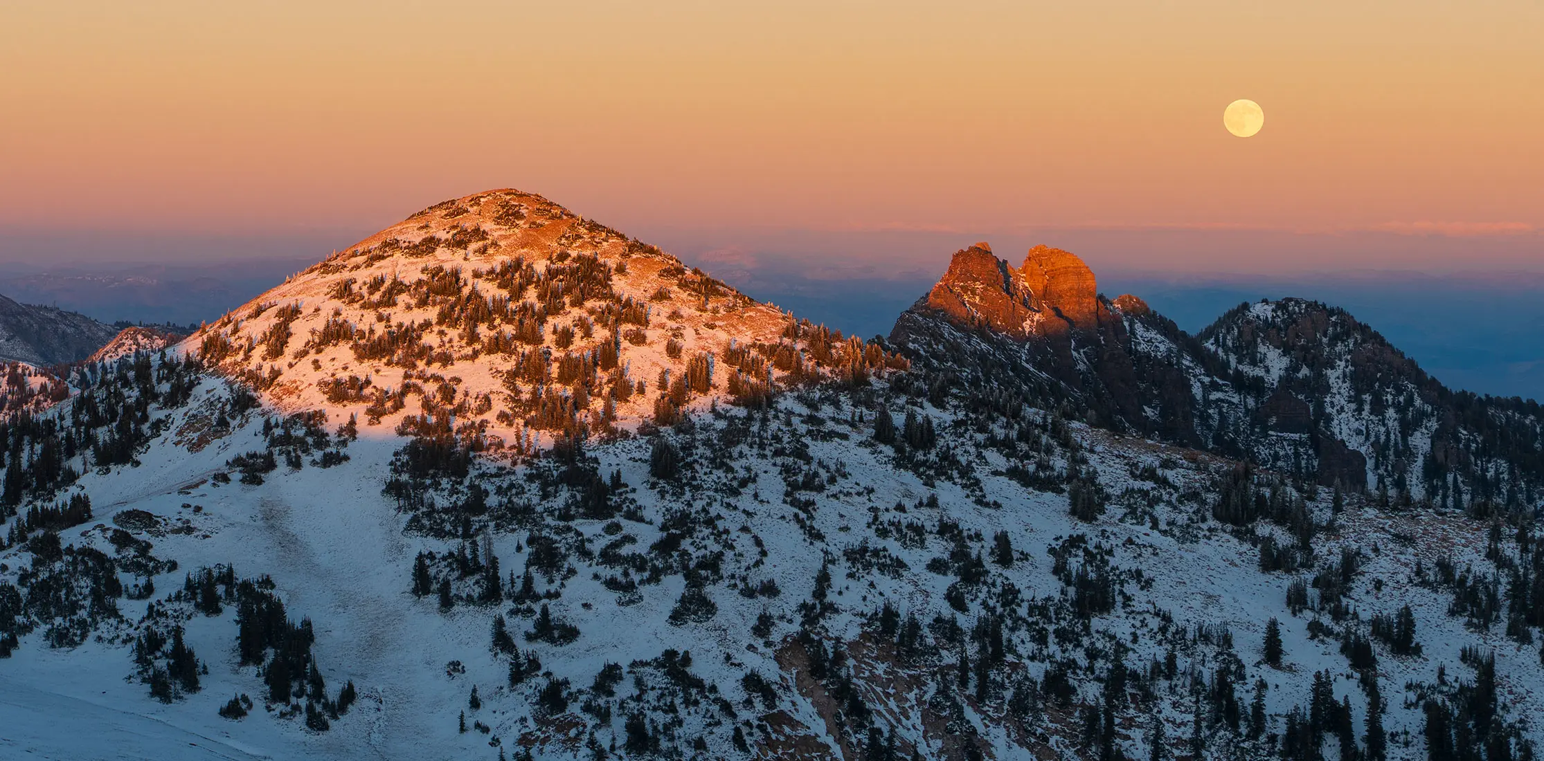 Sunset over Mt Baldy at Snowbird with the full moon