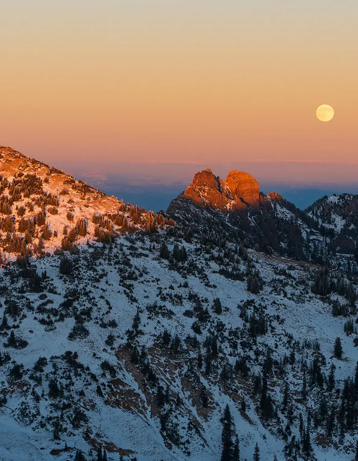 Mobile hero of sunset over Mt. Baldy with a dusting of snow