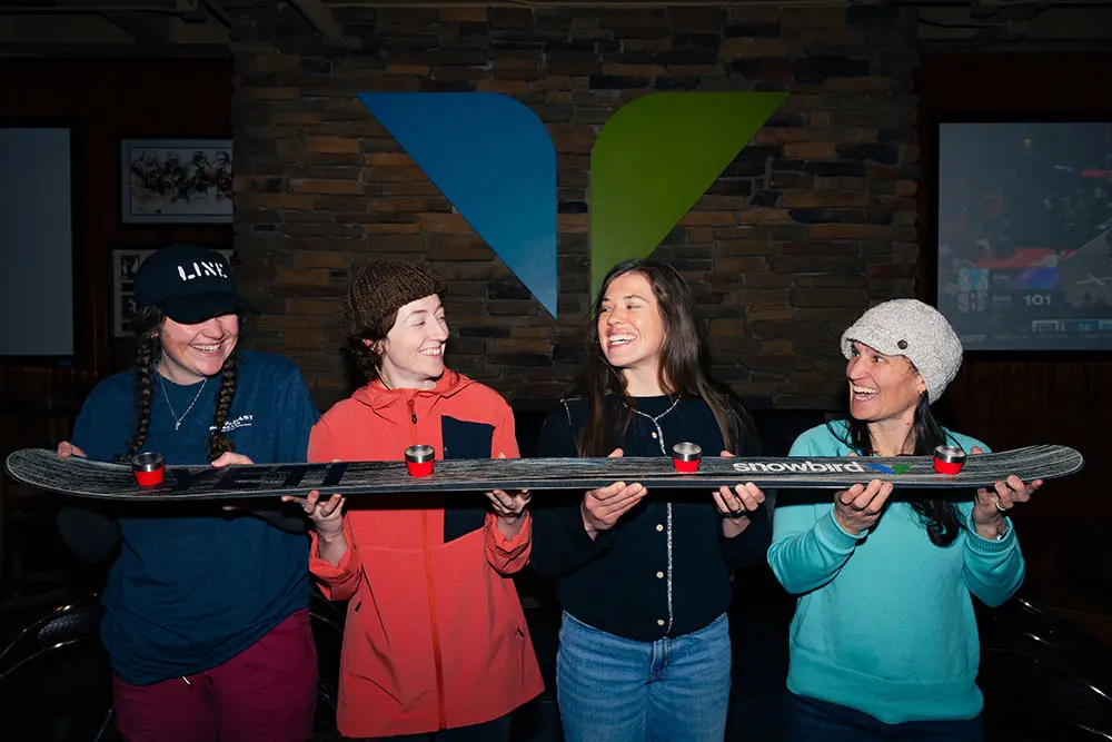 Group takes a shot ski at Snowbird's Tram Club - a 21+ sports bar with drinks and food