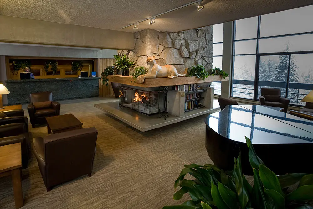 The lobby of the Lodge at Snowbird- one of Snowbird's slopeside lodging options close to the Snowbird Center