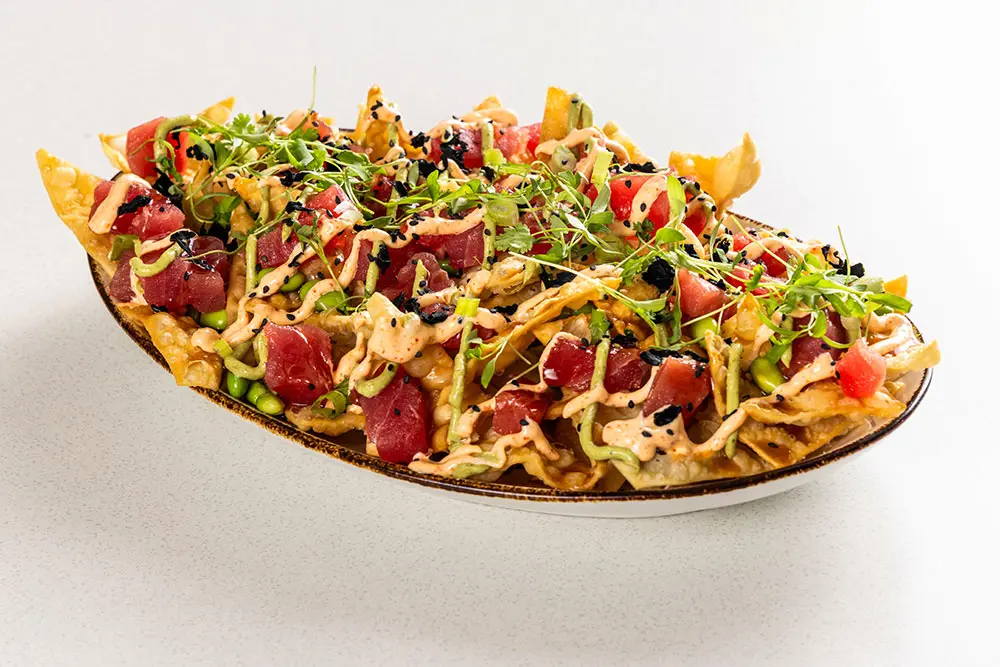 Ahi Tuna nachos from SeventyOne - a dining option at Snowbird with appetizers