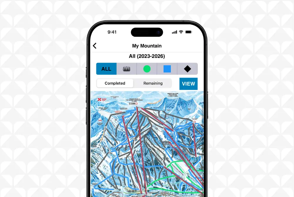 The new my mountain feature of the Snowbird App, showcasing the runs you've skied and the ones you haven't yet