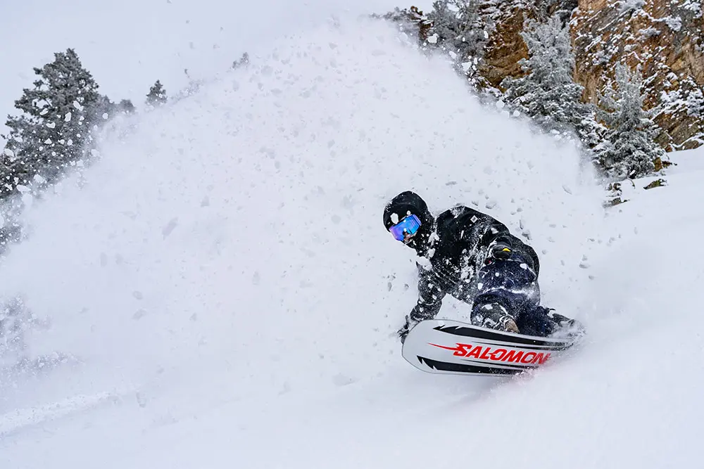 Snowboarder in powder at Snowbird with the Flex-5 pass