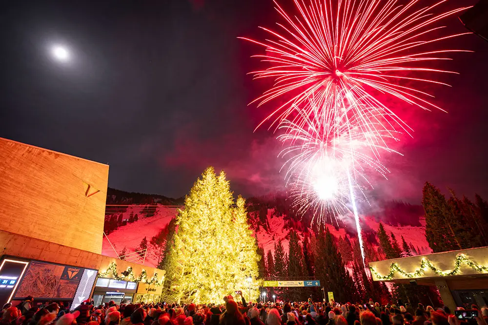 Fireworks from the Plaza Deck at Snowbird during New Year's Eve