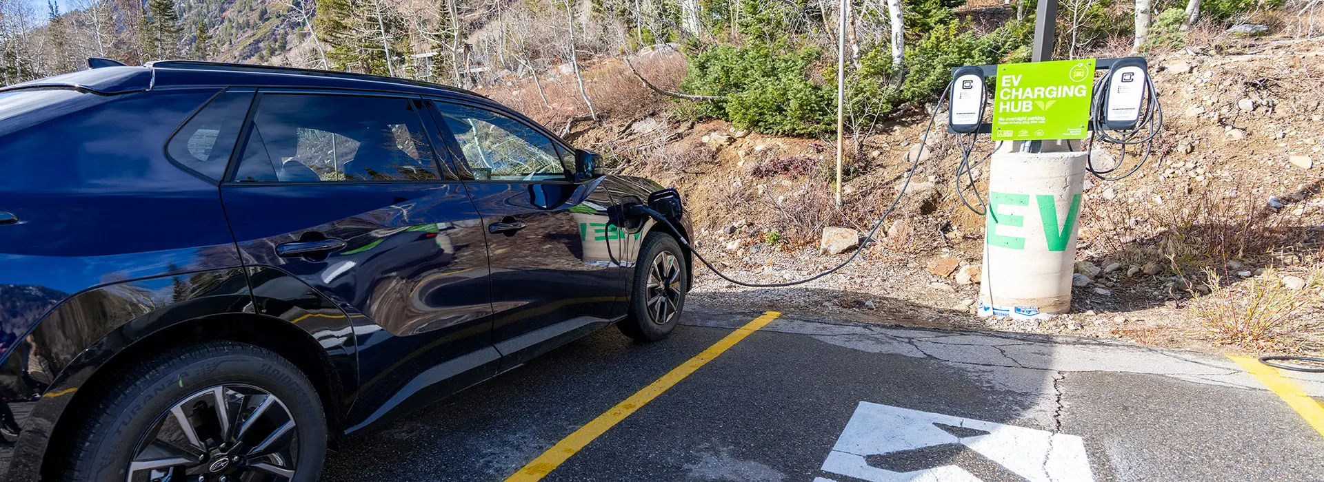 Electric Subaru charging at Snowbird at the new EV chargers