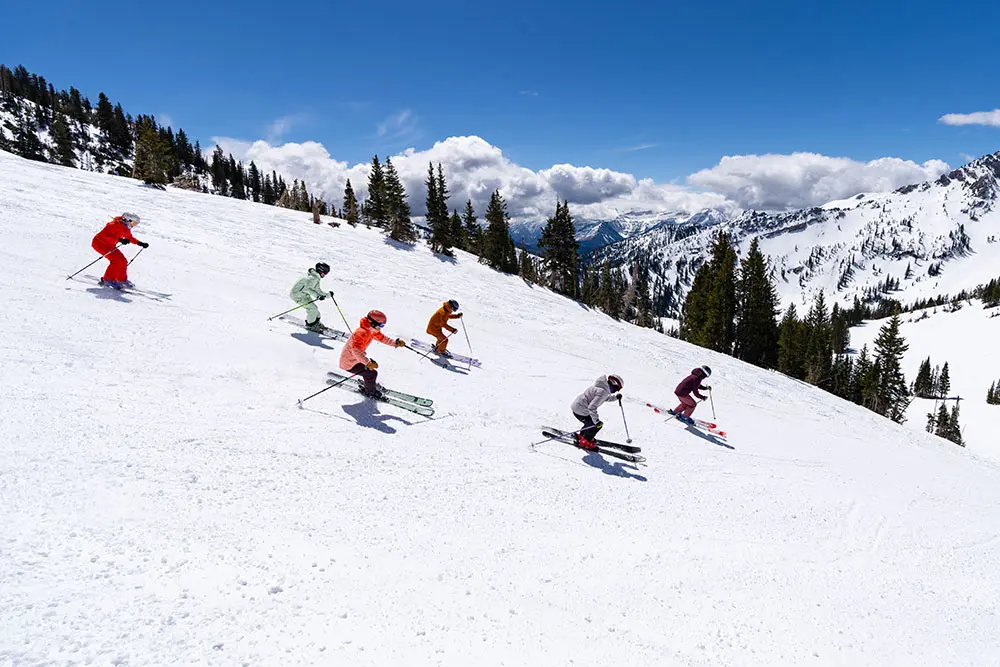 Women's group skiing together at Snowbird during Women's Wednesdays