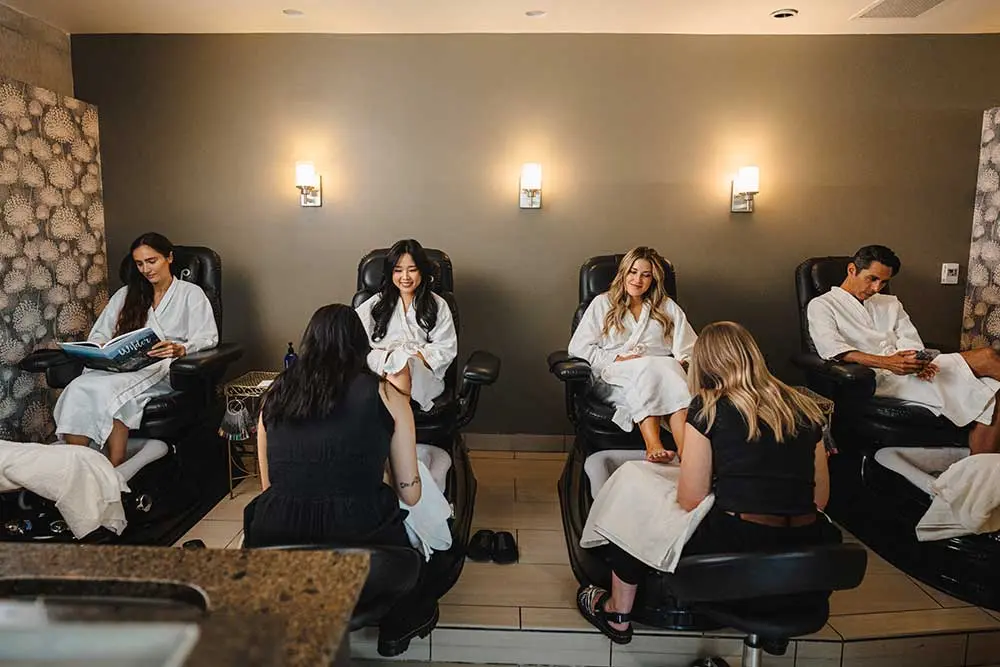 Group staying at the Cliff Club receives pedicures at Snowbird's Cliff Spa