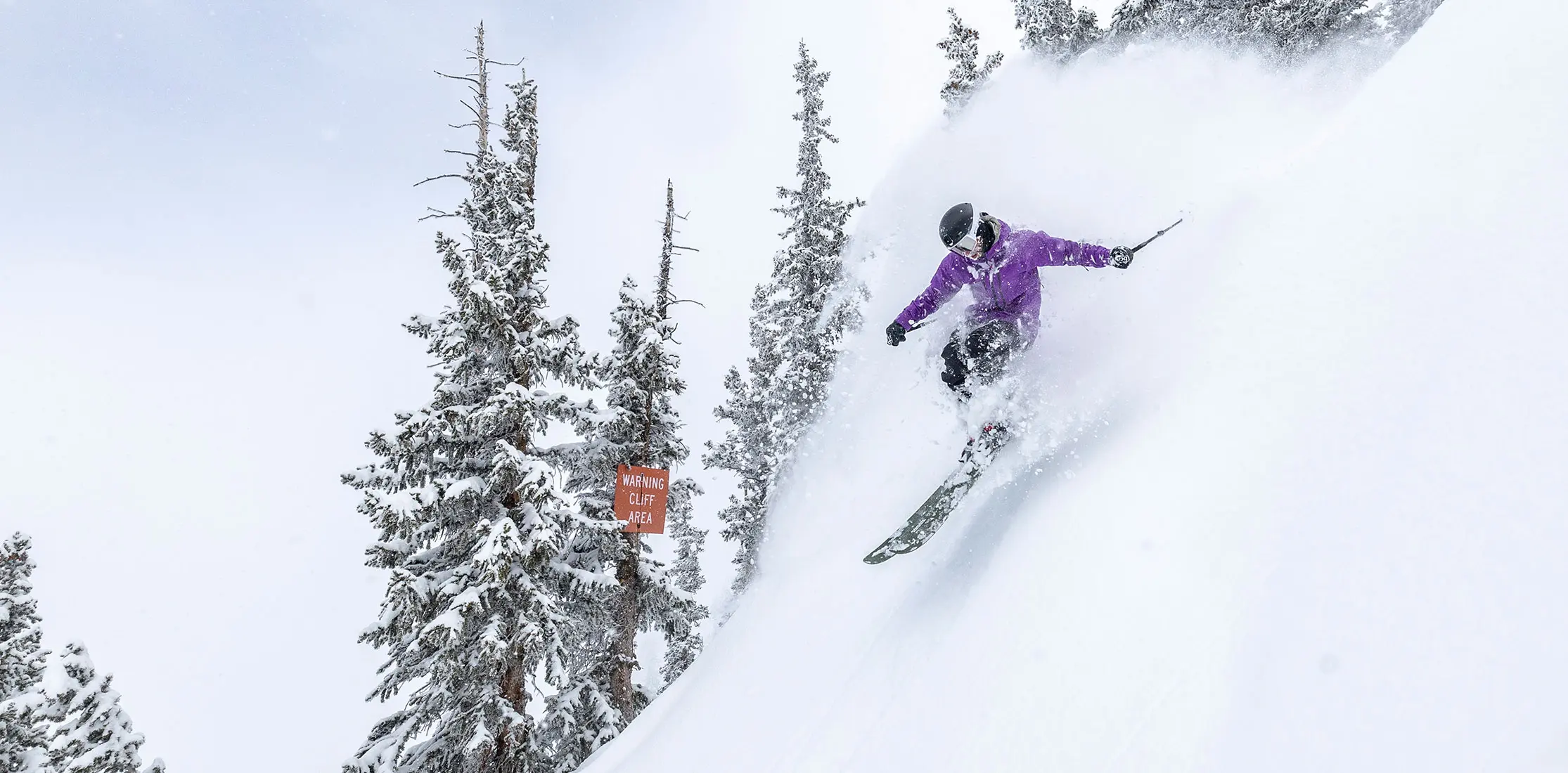 2 days left to save promo image of skier in powder near a cliff area