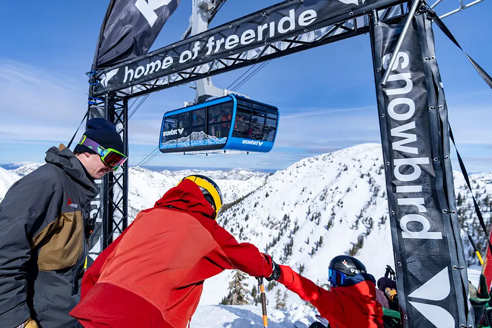 Skiers compete at a Freeride event at Snowbird. Snowbird will be the home of the Freeride World Tour in March
