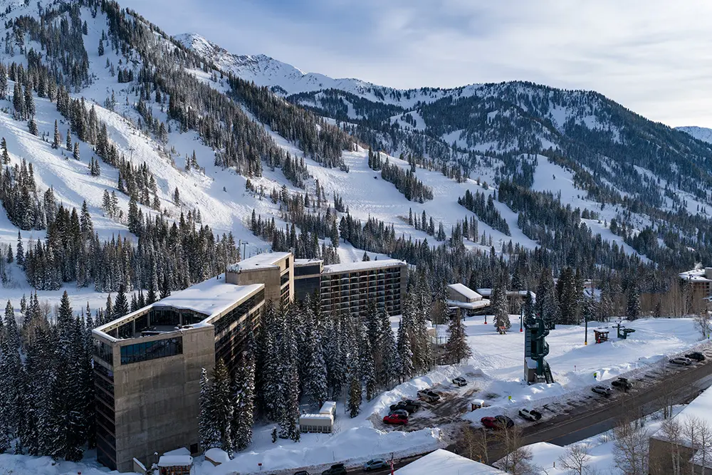 The Cliff Lodge at sunset with the Cliff Spa on top