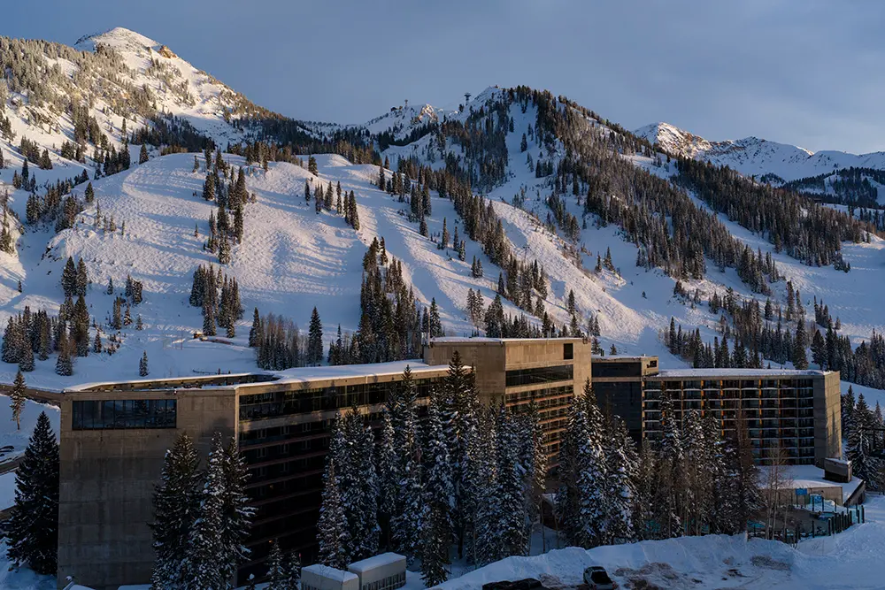 Snowbird's Cliff Lodge with the backdrop of the mountain