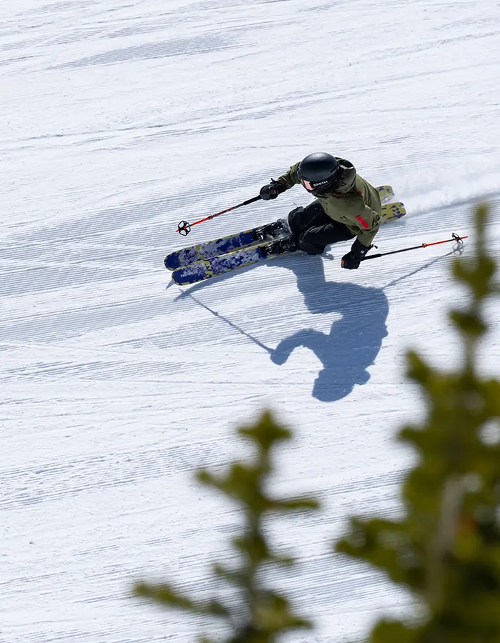 mobile hero of a blister Summit attendee skiing in demo gear
