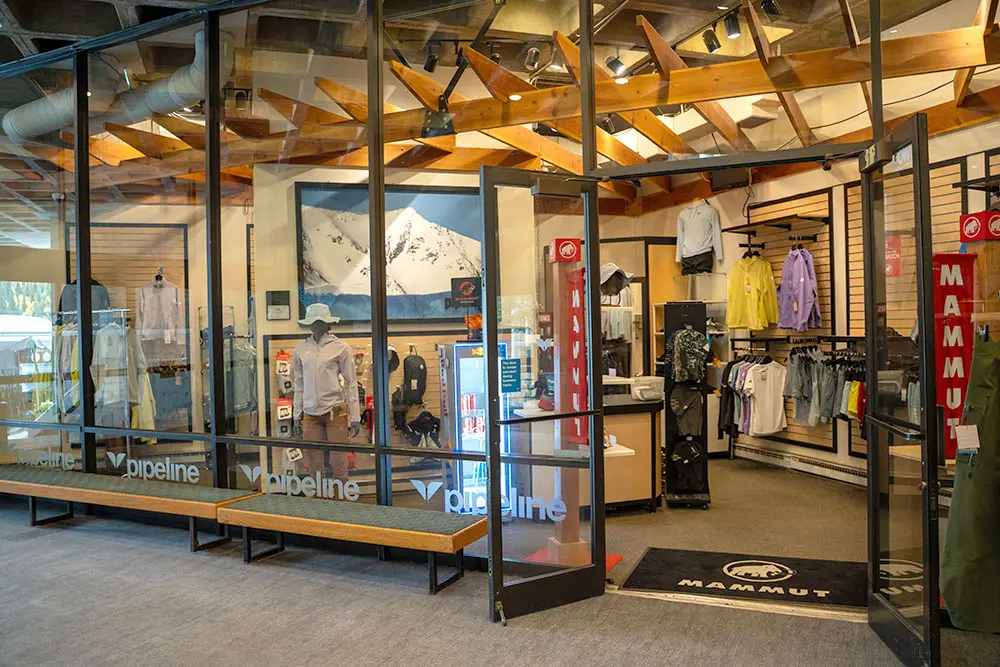 Outside of Snowbird's store - Pipeline, offering branded partner gear from Mammut, Blackstrap and more