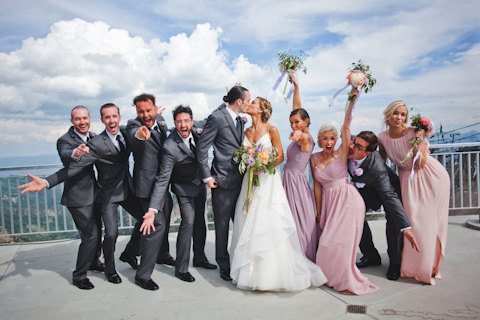 Wedding party celebrating a mountain luxury wedding at The Summit, the best outdoor wedding venues Utah.