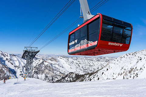 Red Aerial Tram in Winter
