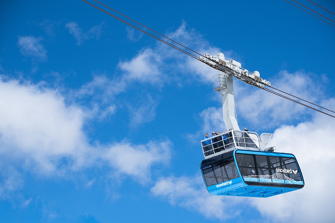 Summer Scenic Tram Rides on the rooftop balcony at Snowbird