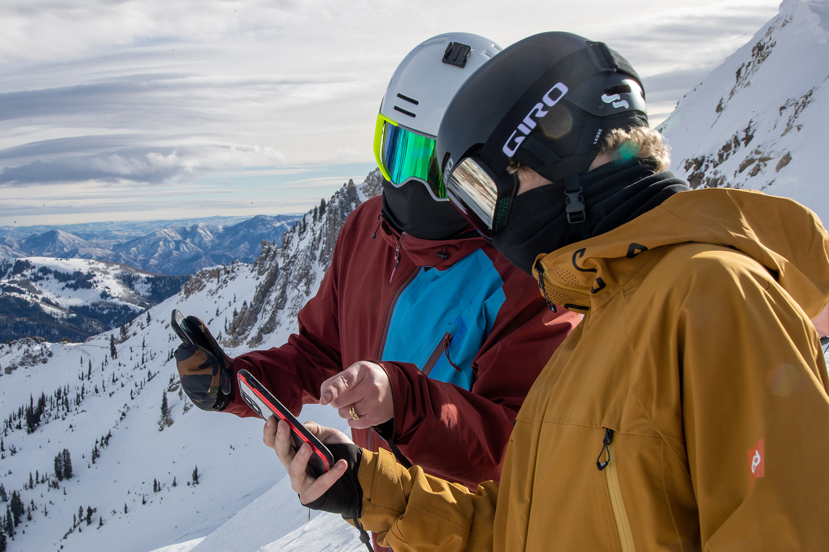 skiers using phones to route find at Snowbird